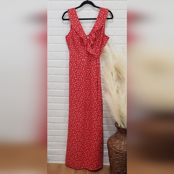 Heartloom Ruffle Collar Floral Wrap Maxi Dress Red Cream Green size Medium - Picture 1 of 7